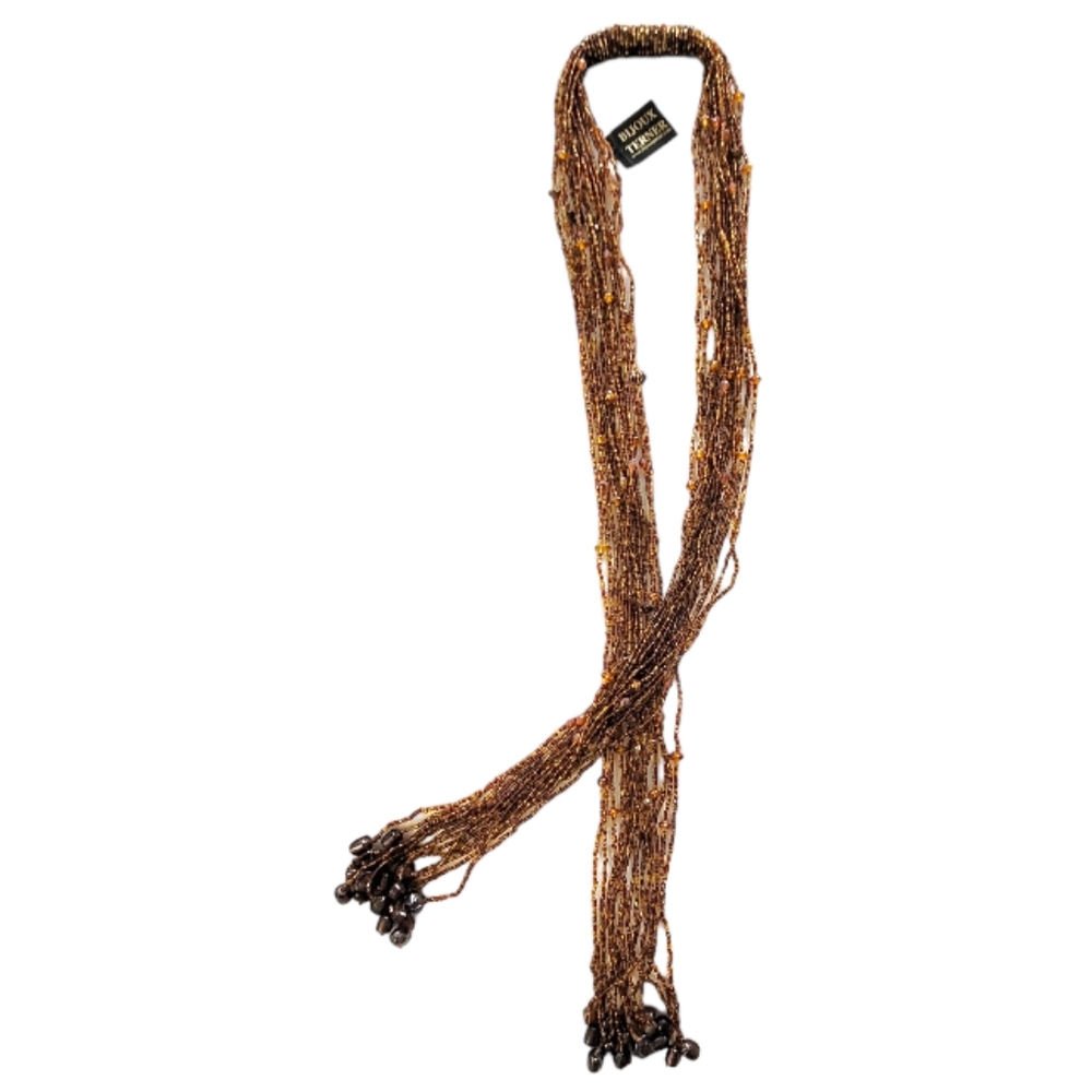 Bijoux Terner NWT Brown Glass Seed Bead Long Ethnic Lariat Necklace - Picture 4 of 4